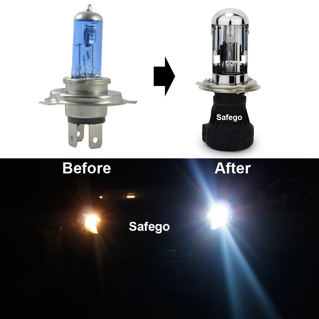 AC 12V 55W H4 Hi/Lo Bi Xenon HID Bulbs Xenon+Halogen Hi Low Beam Car