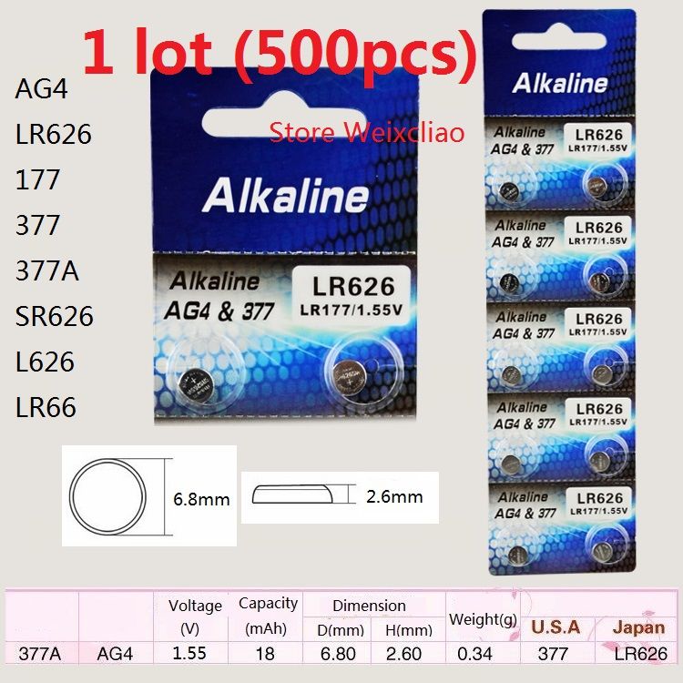 1 AG4 LR626 177 377 377A SR626 L626 LR66 1.55V Alkaline Button Cell Battery Coin Batteries From