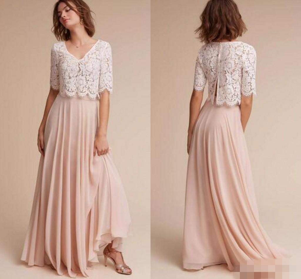 Half Long  Sleeve  Blush  Pink Bridesmaid  Dresses  2019 Lace 