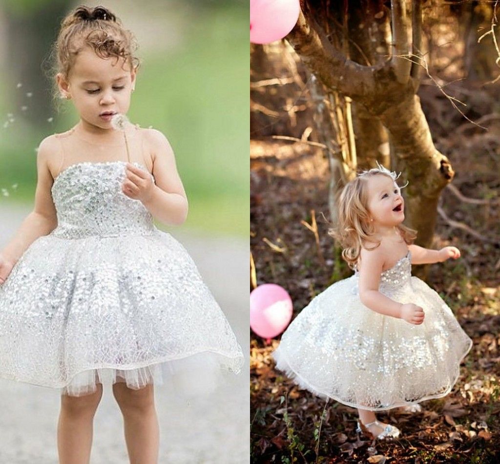 Silver Sequins Lace Tulle Toddler Flower Girls Dresses Cute Cupcake Silver Sequins Lace Tulle Toddler Flower Girls Dresses Cute Cupcake