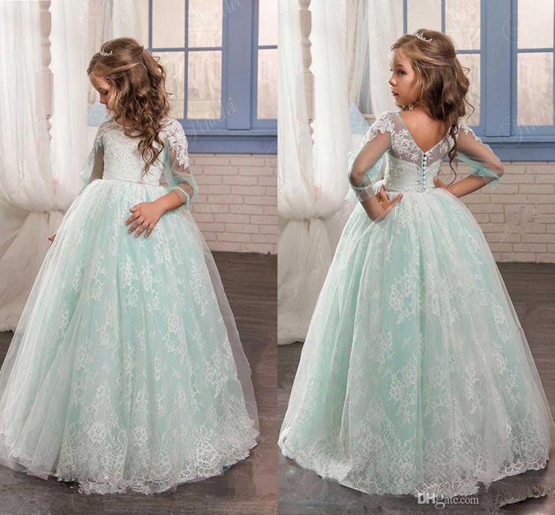 2017 Romantic Mint Green Flower Girl 