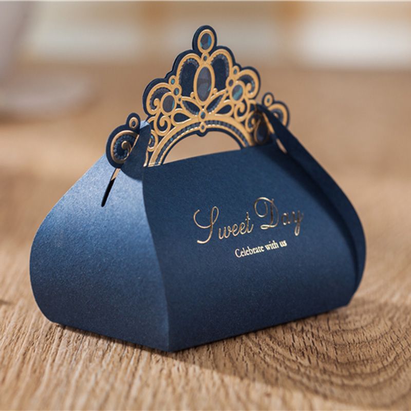 2019 Wedding Favor Box Gold Crown Party Candy Box Red Pink Blue