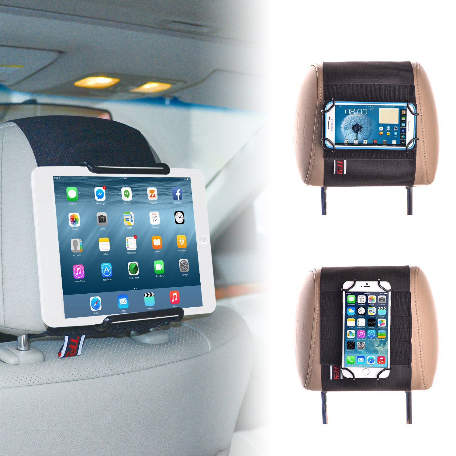 Tfy Universal Car Headrest Mount Holder For Tablets And Mobile