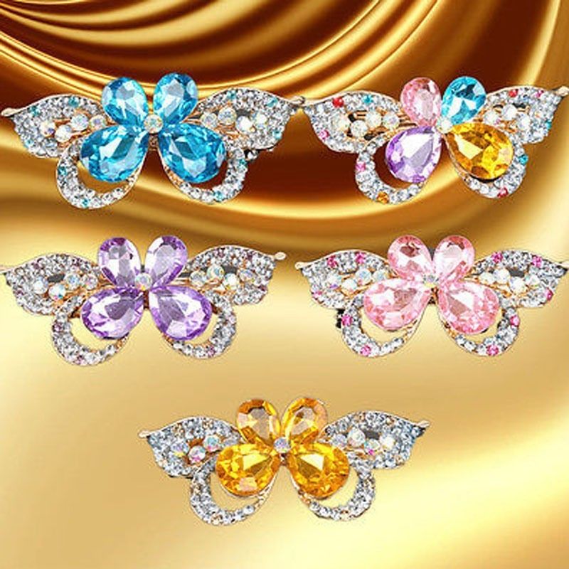 2021 Butterfly Hair Clips Rhinestones Crystal Butterfly Flower Hairpins