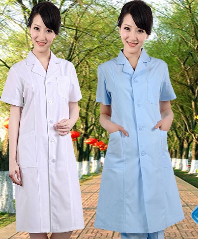 Compra Vestido De Verano De Manga Corta Mujer Enfermera Azul Uniforme  Blanco Bajo Batas De Laboratorio Blancas Barato | Entrega Rápida Y Calidad  | Es.Dhgate