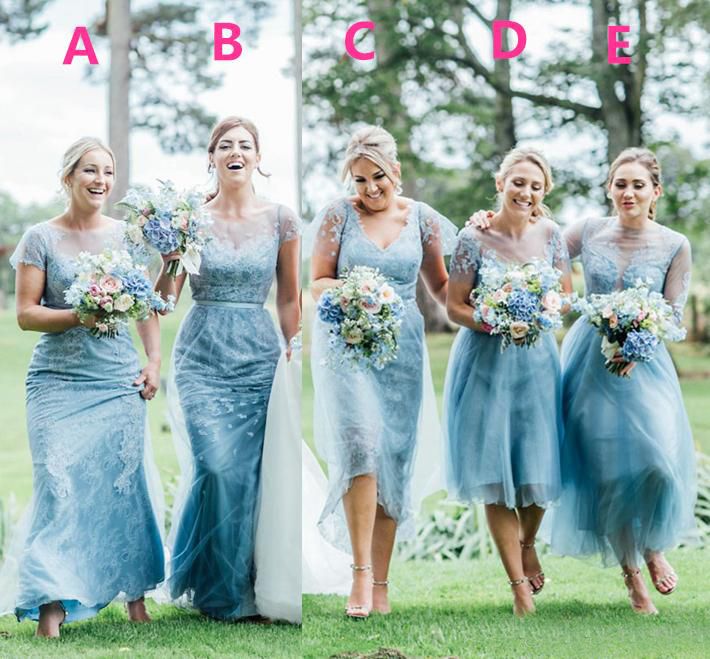 2019 Dusty  Blue  Tulle Lace 5 Styles Bridesmaid Dresses  