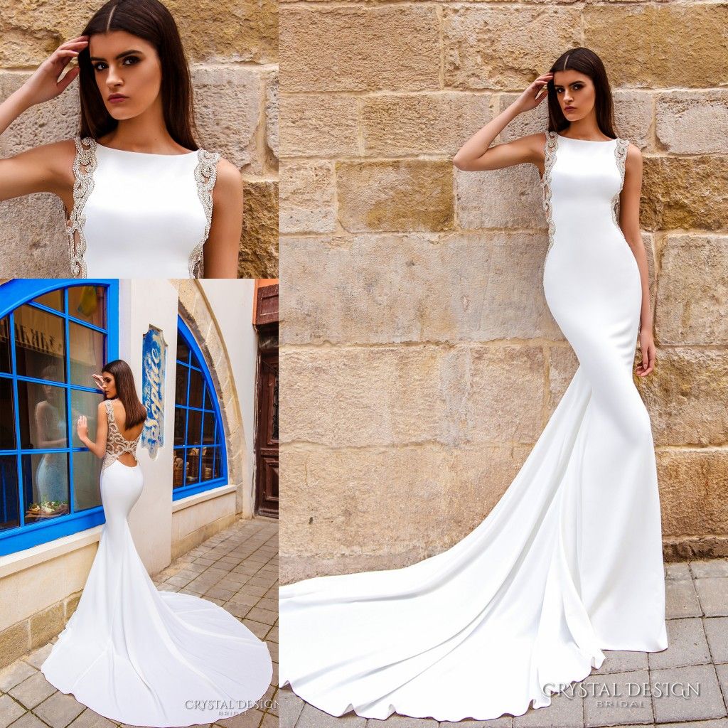 Crystal Design Shiny Back Beaded Bridal Gowns Sleeveless Lightly ...