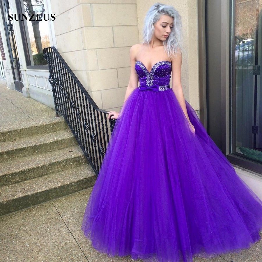 purple puffy prom dresses