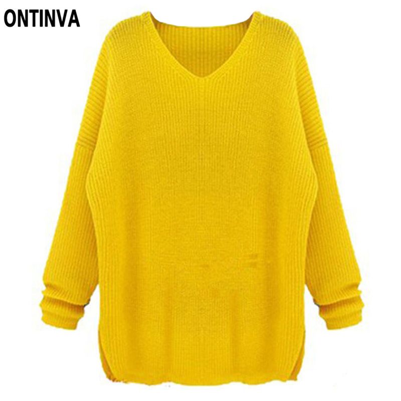 Oversized Yellow Crochet Sweater Women Navy Blue Solid Color ...