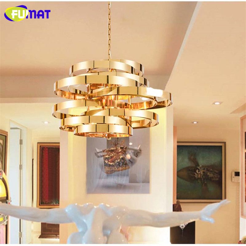Fumat Gold Cyclone Light Fixtures Stainless Steel Droplight Modern Fumat Gold Cyclone Light Fixtures Stainless Steel Droplight Modern Living Room Chain Hanging Lamps Hotel Art Deco Pendant Interior Lighting Kitchen