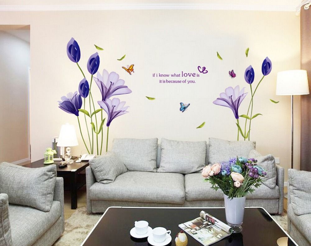 New Fashion Purple Tulips Flowers Wall Stickers For Living Room Diy New Fashion Purple Tulips Flowers Wall Stickers For Living Room Diy 3d Sticker Home Decor Adesivo De Parede Decal Decals From