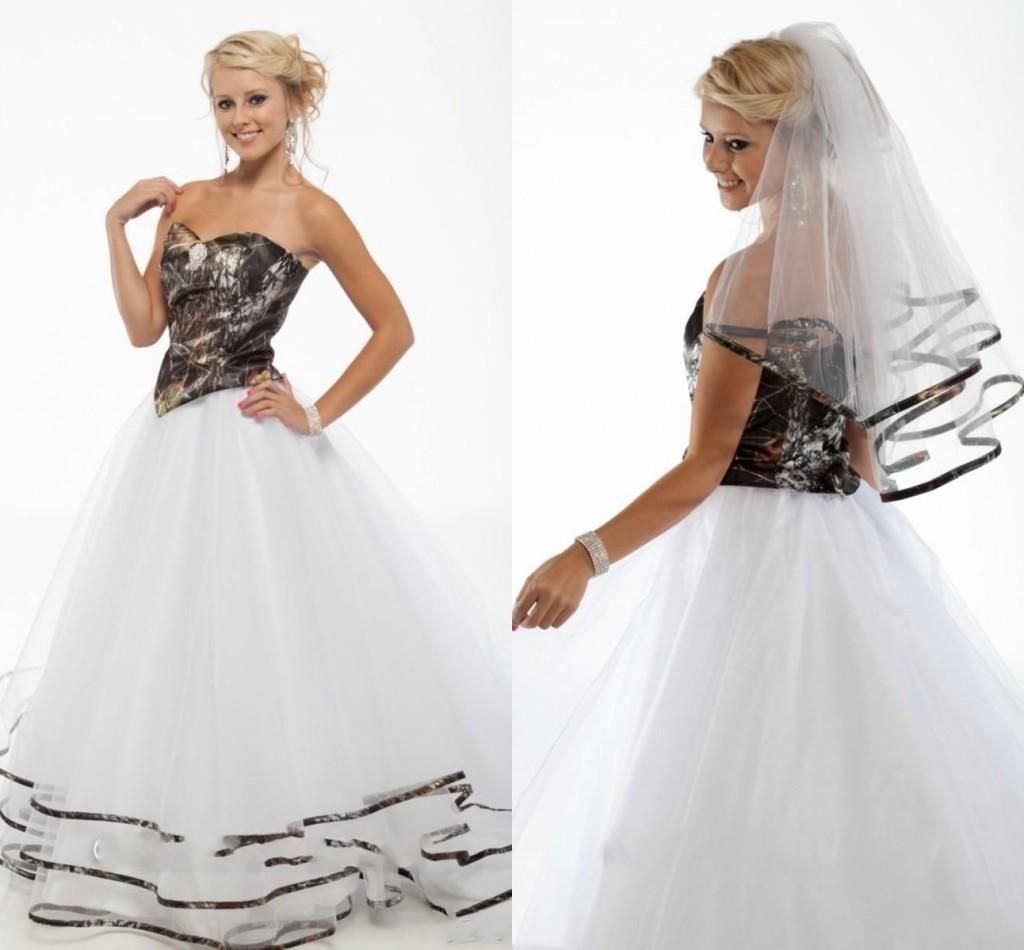 Discount 2017 Elegant Camo Wedding Dresses Sweetheart Strapless