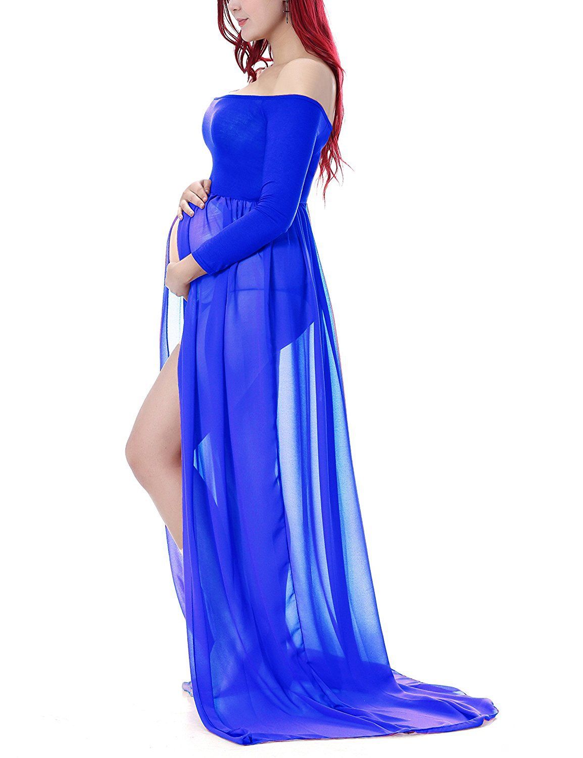 blue chiffon maternity dress