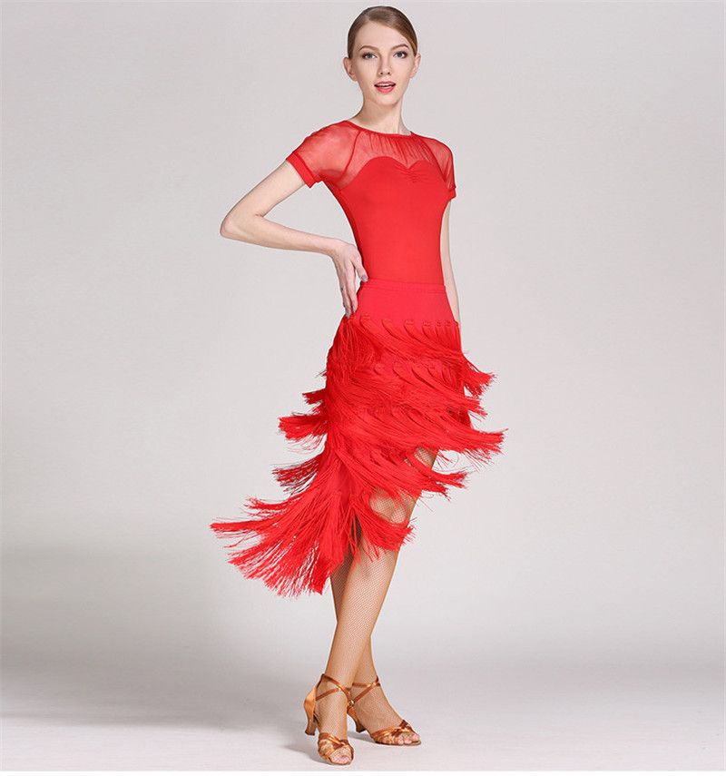 Discount 2017 New Tassel Latin Dance Dress Adult Sexy Irregular Rumba Tango Sasa Samba Ballroom