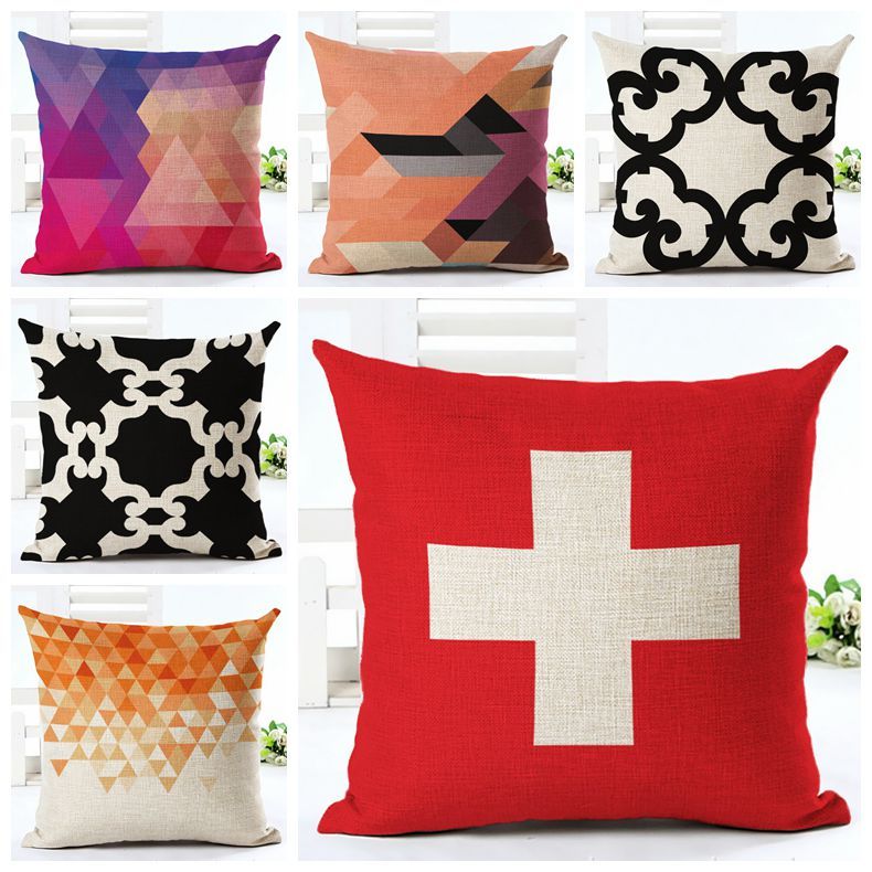 Decorative Pillows Case For Couch Chair Sofa Black Geometrico Cushion Cover Red Dots Star Almofada Cross Cojines Colorful Decor