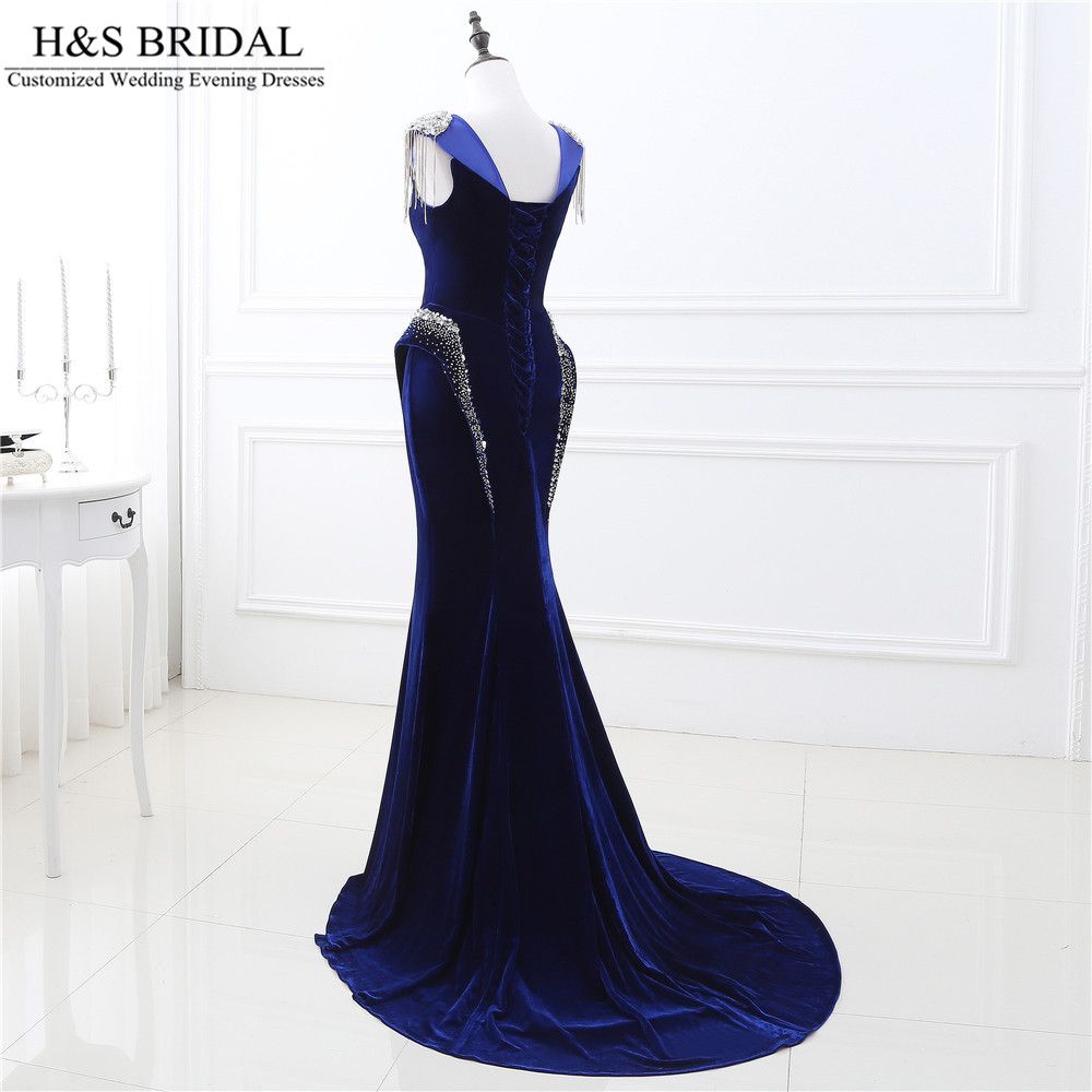 Grosshandel Dunkelblaue Meerjungfrau Abschlussballkleider Sheer Neck Sexy Beaded Bling Ballkleid Backless Lace Up Kleider Abendkleidung Perlen Kleider Partyabend Von Missudress 54 73 Auf De Dhgate Com Dhgate