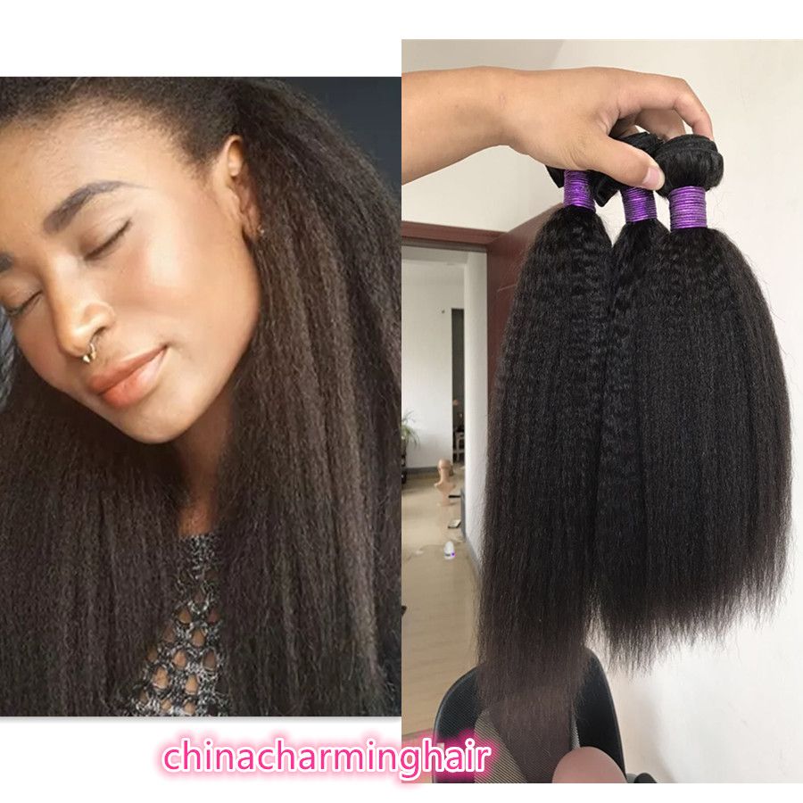 Coarse Yaki Malaysian Hair 3bundlesnatural Color Kinky Straight