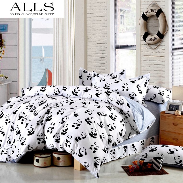 wholesale black and white bedding set panda 100 cotton bed sheet panda sheets twin