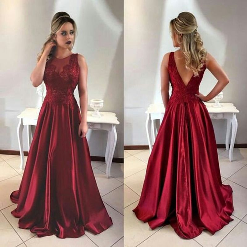Compra Venta Caliente Borgoña Vestidos De Noche Largos Una Línea Sexy  Espalda Abierta Modesto Ilusión De Encaje Vestidos De Alfombra Roja Vestidos  De Noche Vestidos Fiesta Noche Barato | Entrega Rápida Y