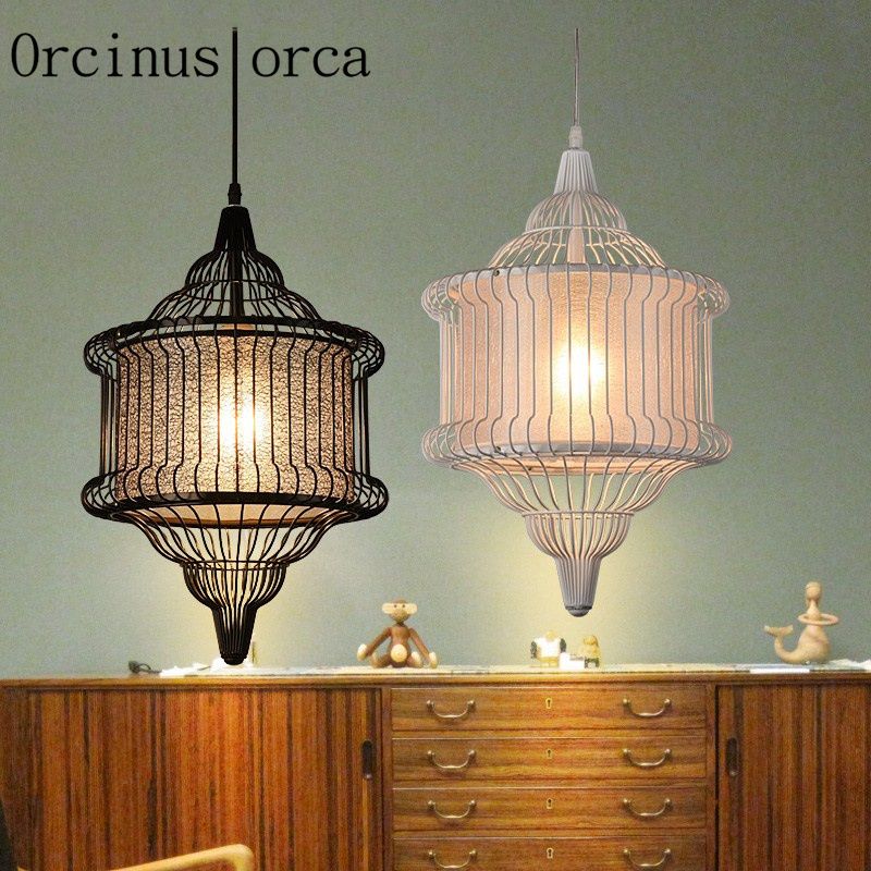 Whole Modern New Chinese Style Lights Iron Cage Chandelier Whole Modern New Chinese Style Lights Iron Cage Chandelier Coffee Bar Living Room Creative Personality Glass Ceiling Hanging Lamp