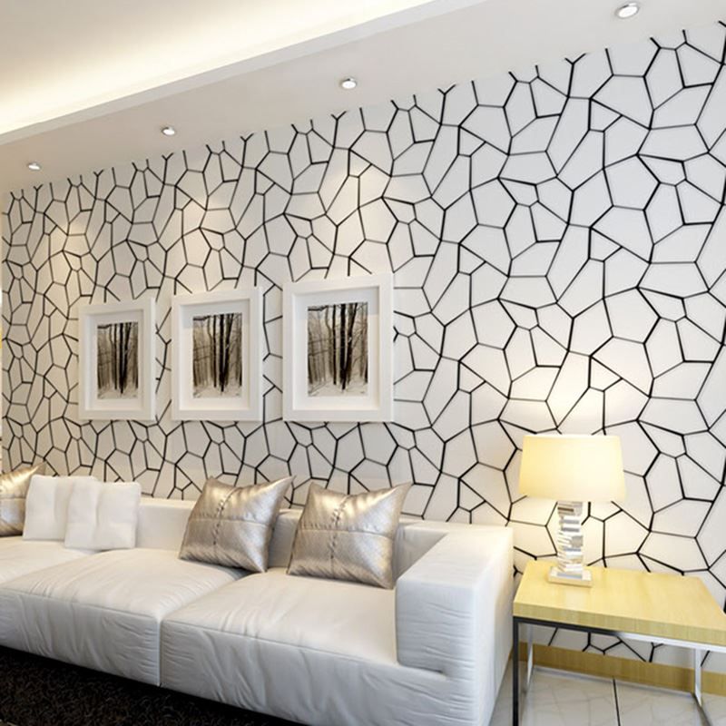 black and white geometric non woven wallpaper modern living room