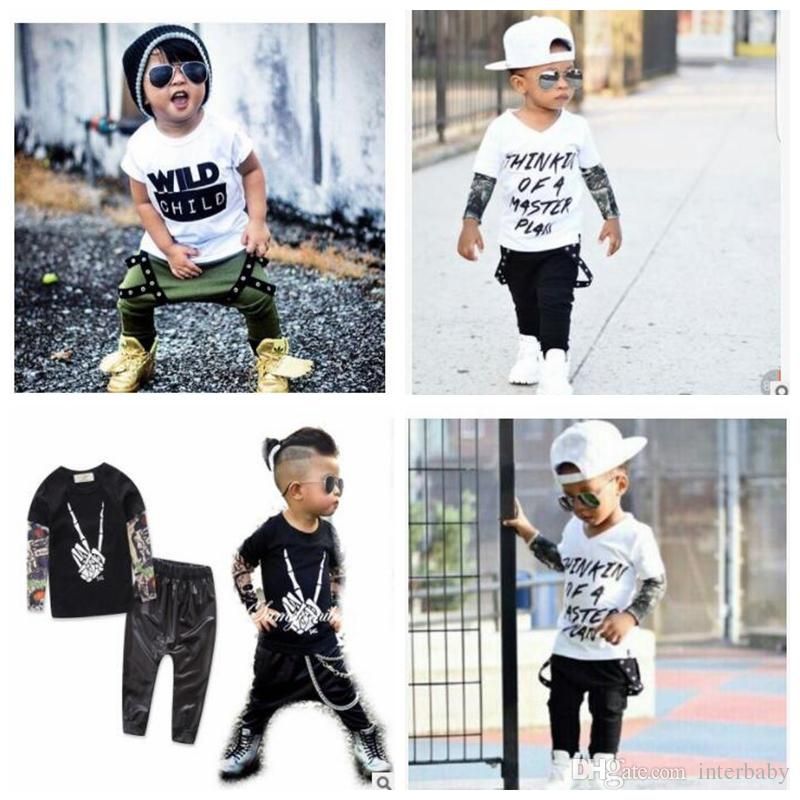 Wild Child Baby Clothing Sets Ins Letter Printed Kids Tattoo Sleeves