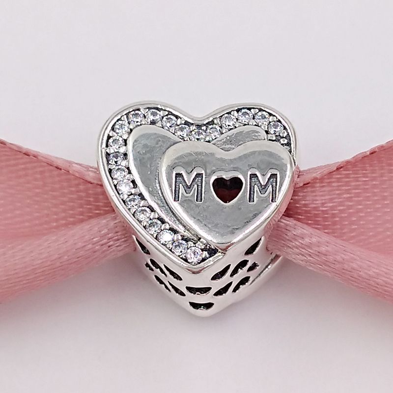 925 Sterling Silver Heart Charm Bead Great Mother & Baby Salute To Mom Present