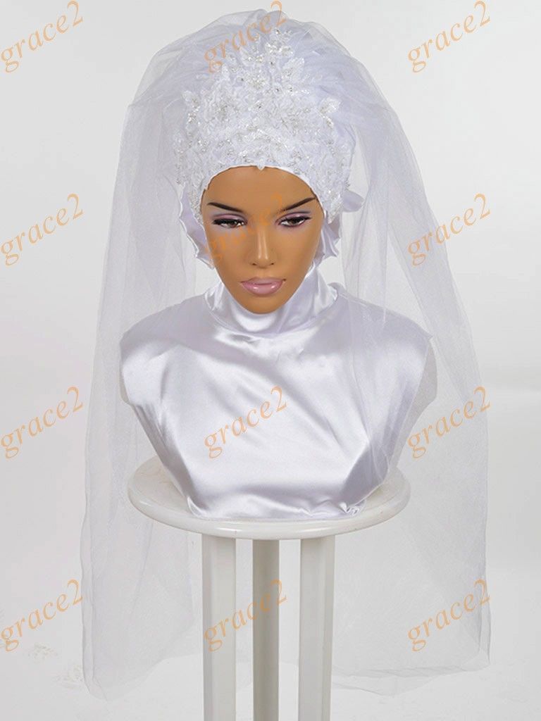 Muslim Bridal Veils 2017 with Flowers Romantic Ready to Wear Bridal Hijab Elbow Length Bridal