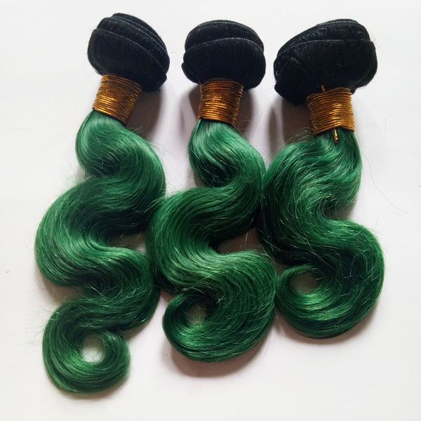 Ombre Unprocessed Virgin Human Hair Extensions 5bundles Sexy Elegant And Beautiful Ombre Dip Dye 1b Green Two Tone Silk European Remy Hair Hair Weft