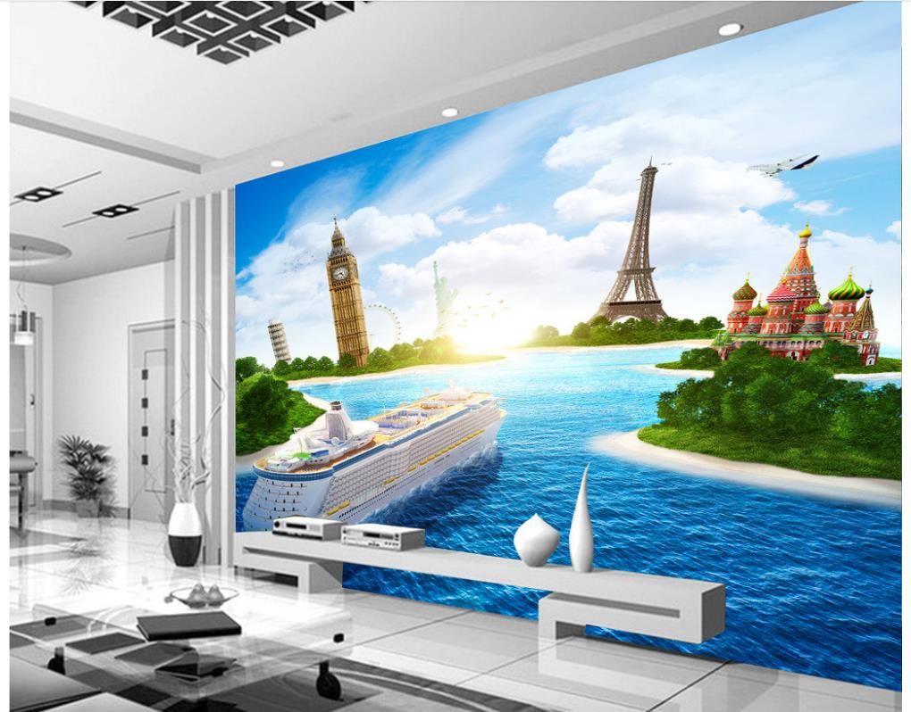 3d Murals Wallpaper For Living Room Cruise Ship Sea View Tv