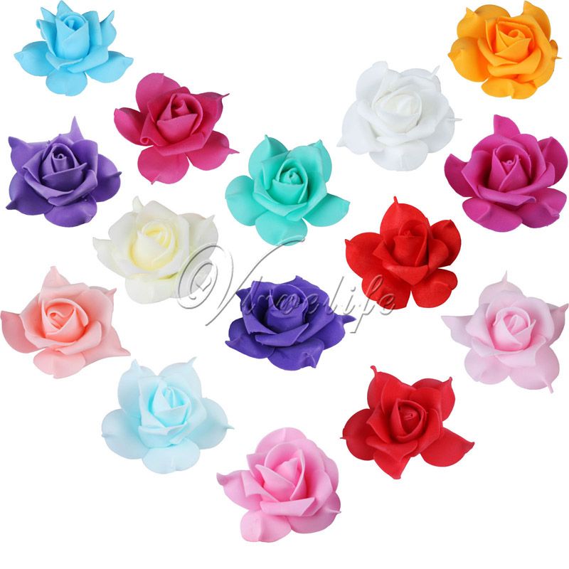 50 Colorful Foam Artificial Rose Flower Heads Wedding Party Decor Bouquet LS