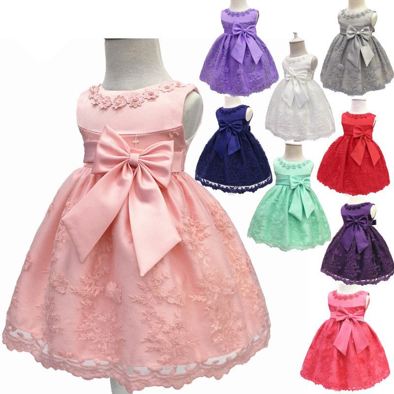 2017 Baby Infant Toddler Birthday Party Dresses Bow Wedding Flower Girl