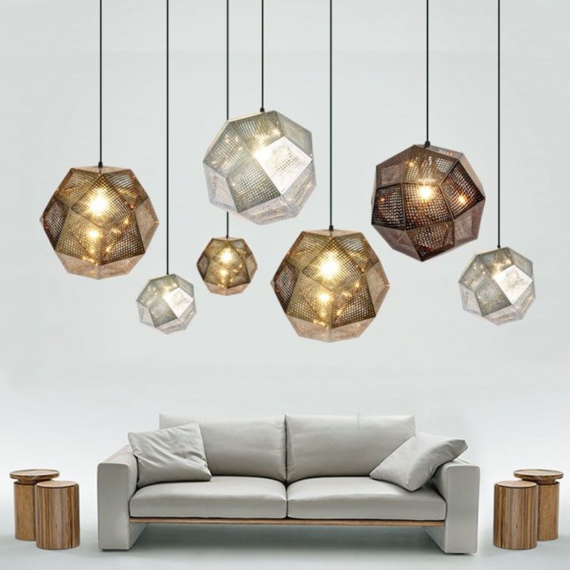 Newest Art Metal Ball Pendant Light Geometry Bar Polyhedral Newest Art Metal Ball Pendant Light Geometry Bar Polyhedral Stainless Steel Personality Lamp Chandelier Globe Lighting