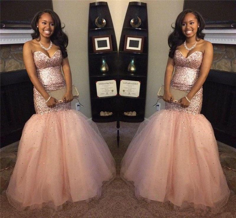 peach mermaid prom dress