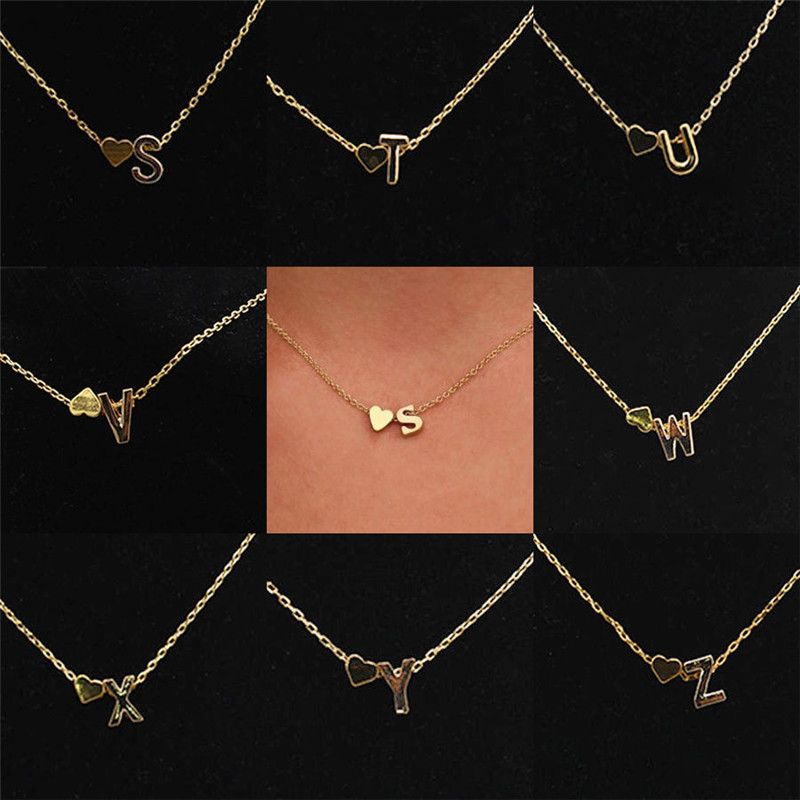 Fashion Personalized Love Heart Letter Alphabet Pendant Necklace