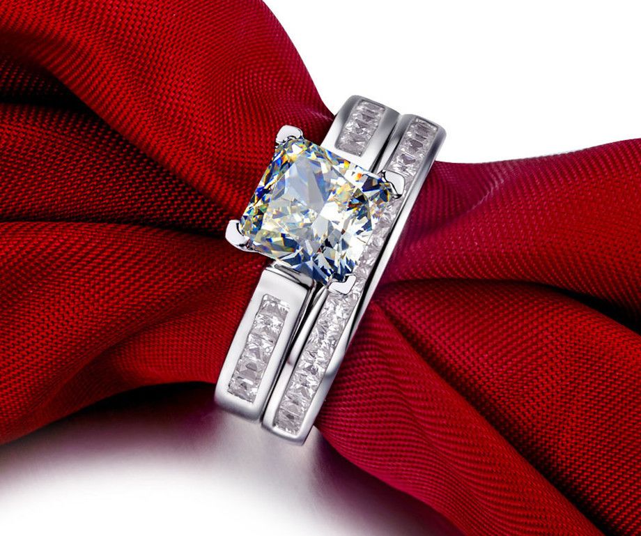 Top qualité ForeverBeauty 1CT princesse Cut Diamond ensembles de mariage bague avec solide 925 Sterling Silver Women Wedding Wedding Bague