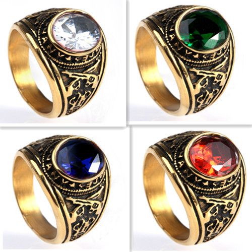 7 13 Gold Plated United States Army Ring With Precious Big Stones 316L ...