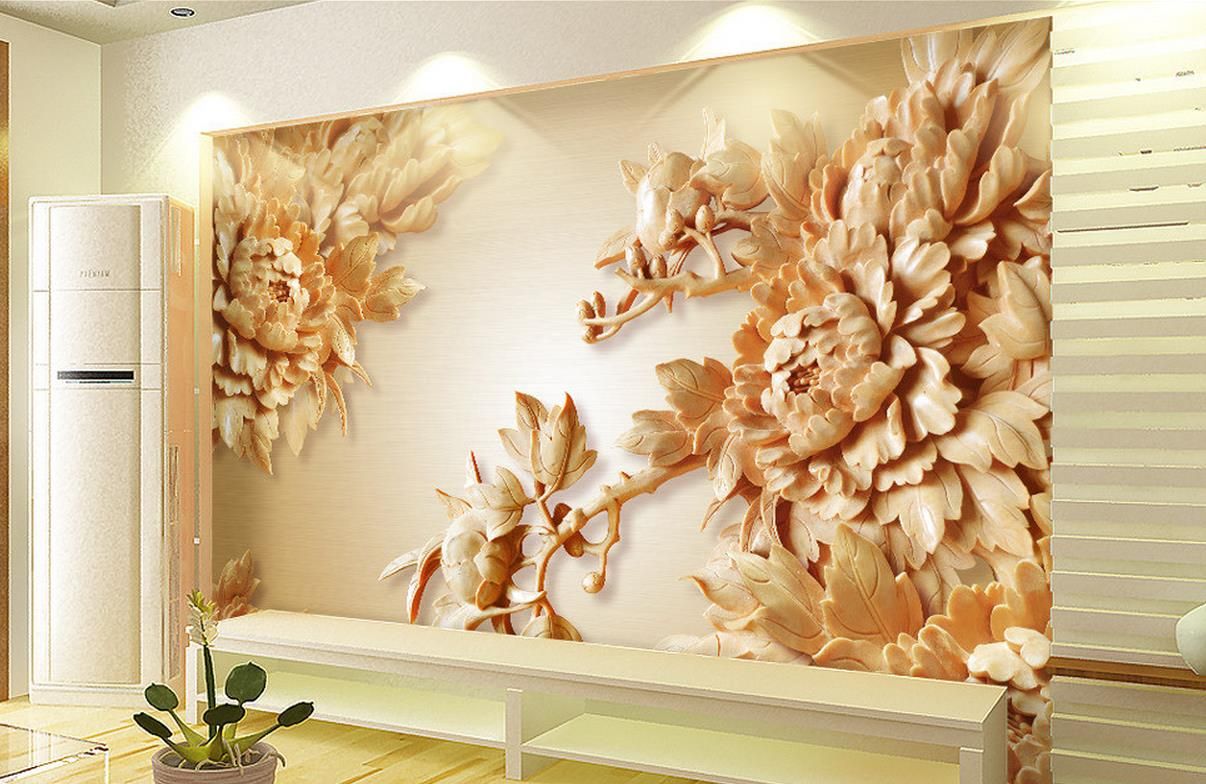 3d Wooden Peony Flower Tv Wall Mural 3d Wallpaper 3d Wall Papers