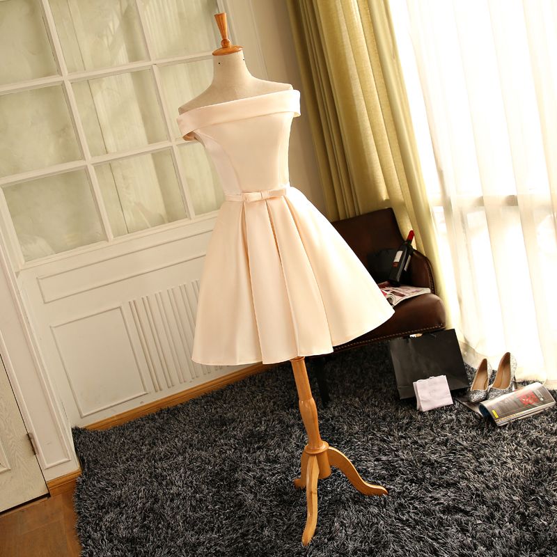 off the shoulder champagne dress