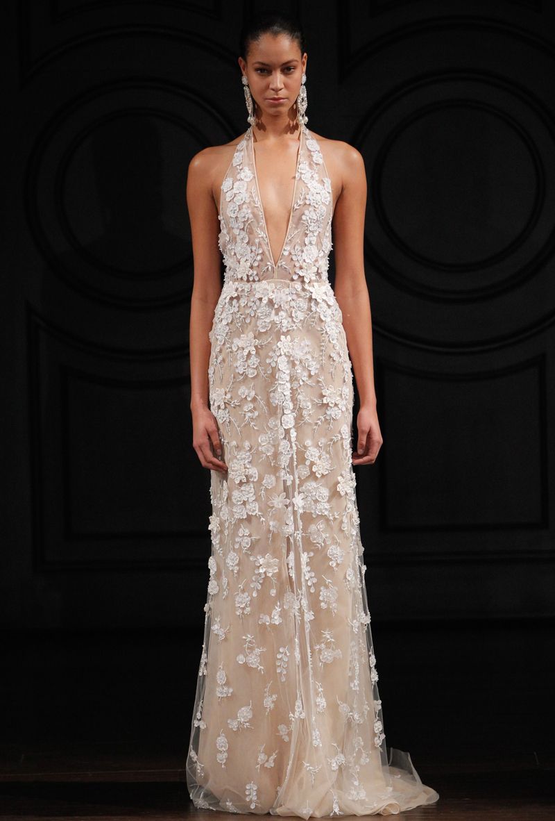 2017 Summer Sexy Wedding Dresses 3D Floral Appliques Beaded Halter