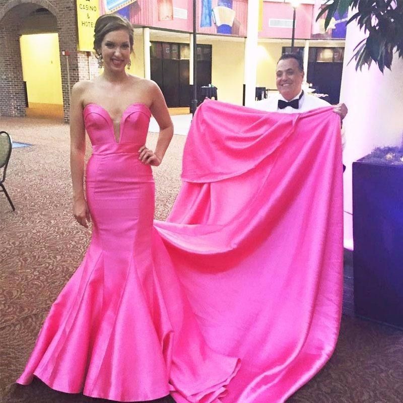 hot pink satin prom dress