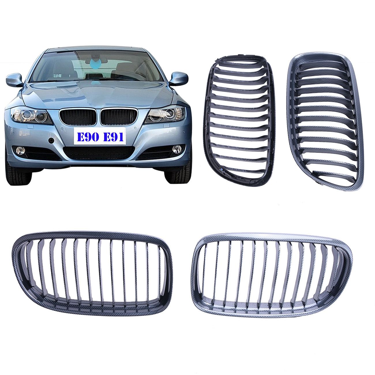 2019 For Bmw E90 Lci 2009 2010 2011 Carbon Fiber Look Front Grill