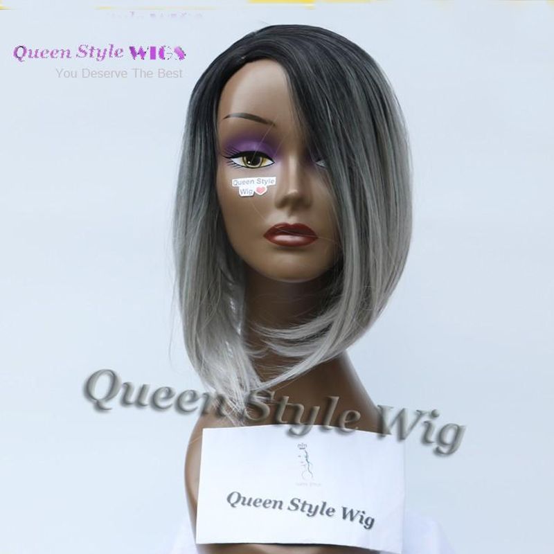 New Arrival Short Bob Cut Hairstyle Wig Synthetic Black Ombre Gray