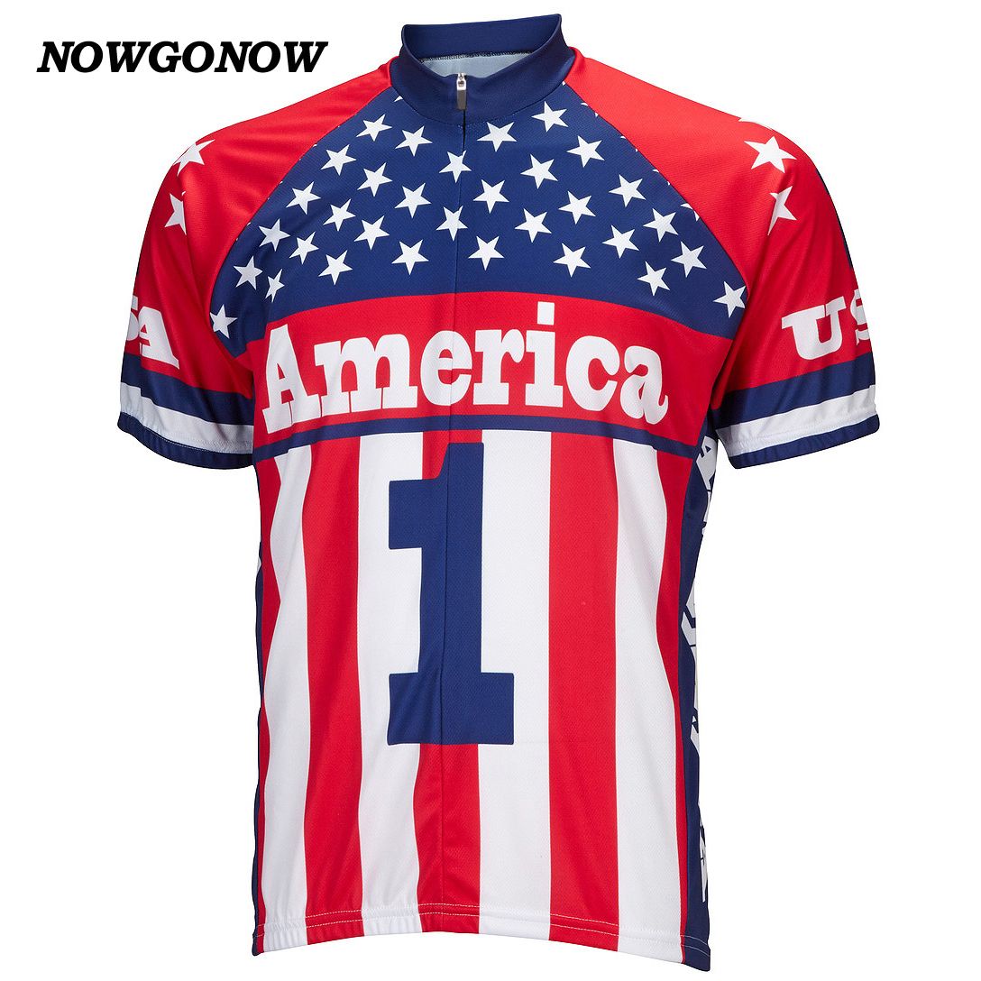MEN Hot Retro Cycling Jersey USA United States America Flag Bike Wear