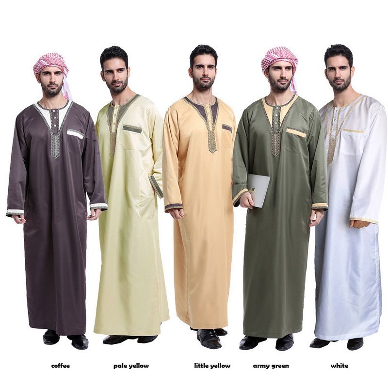 Muslim Arab Middle East Men's Robes Solid Color Round Neck New Ethnic