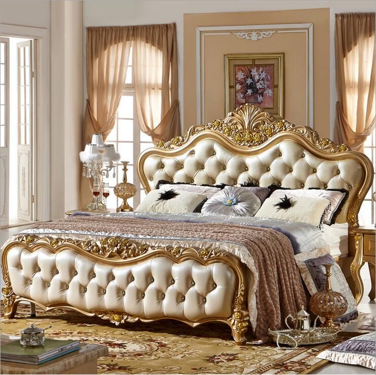 2019 Factory King Size Leather Modern European Solid Wood Bed Factory King Size Leather Modern European Solid Wood Bed Fashion Carved French Bedroom Furniture 10083
