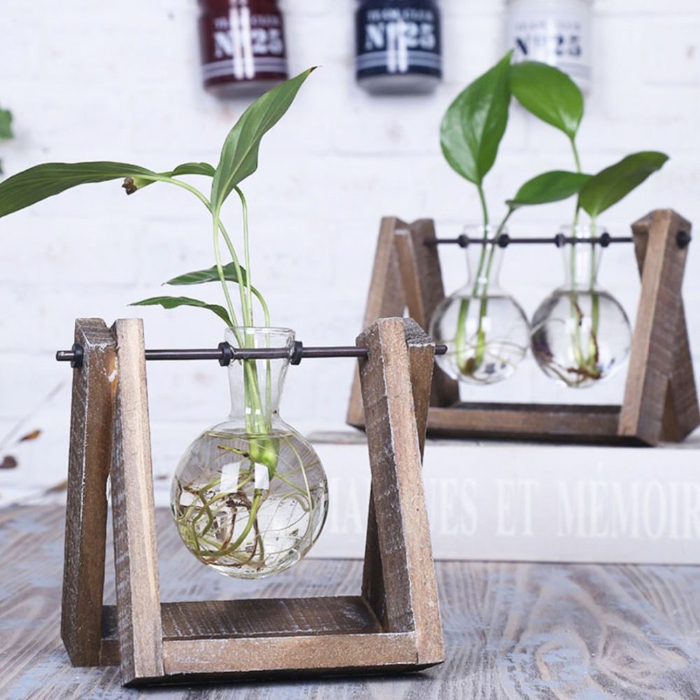 3 Types Modern Style Glass Tabletop Plant Bonsai Flower Wedding 3 Types Modern Style Glass Tabletop Plant Bonsai Flower Wedding Decorative Vase With Wooden Tray Home Decoration Accessories Cut Vases
