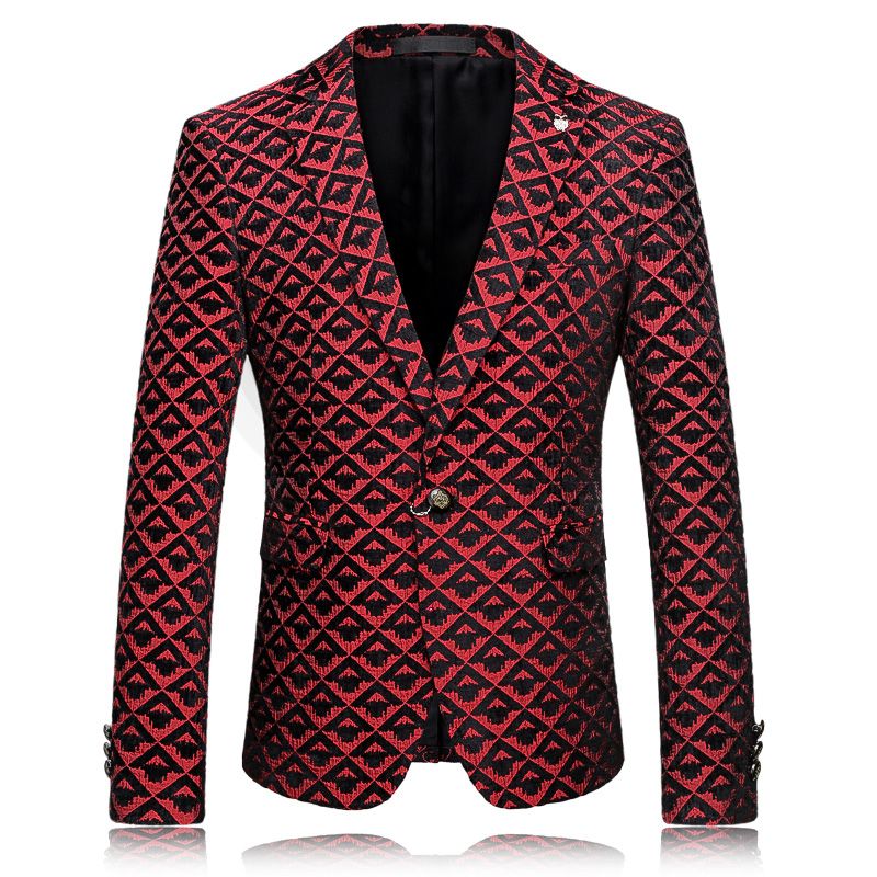 2020 Wholesale Mens Red Printed Blazer Jacket Size M 4XL Men Wedding