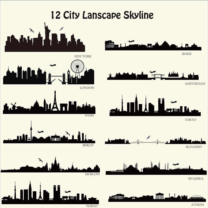 London New York Etc Skyline Wall Stickers City Building Walll Decals London New York Etc Skyline Wall Stickers City Building Walll Decals Silhouette Art For Family Home Decor Self Adhesive