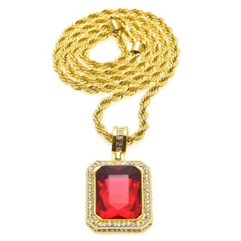 Whole Gold Diamond Necklace Mens Iced Out Ruby Octagon Hip Hop Whole Gold Diamond Necklace Mens Iced Out Ruby Octagon Hip Hop Pendant With Chain Fashion Jewelry 2018 Necklaces For Women Personalized